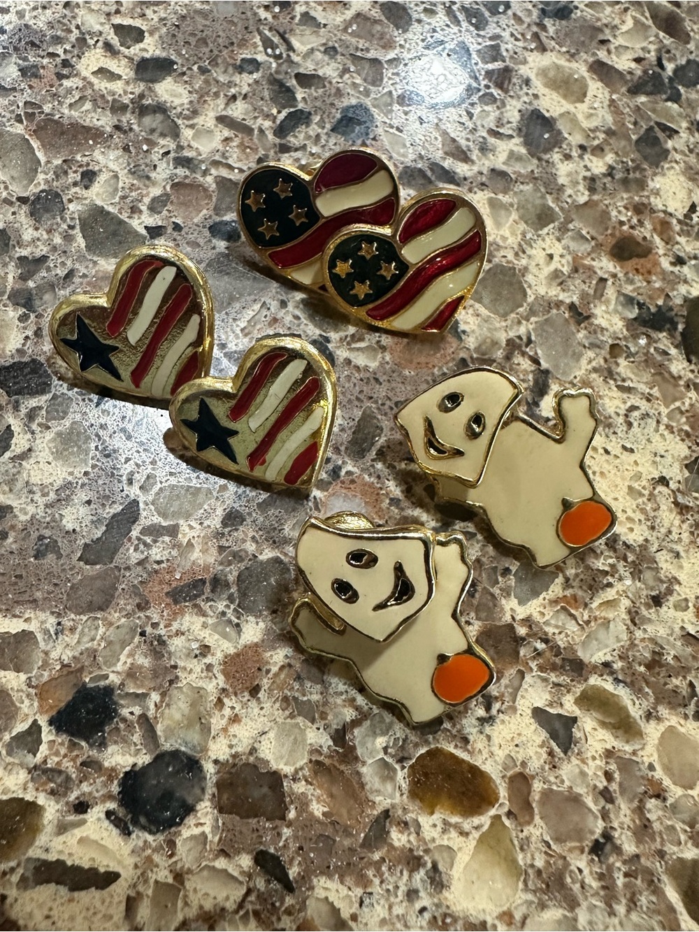 Patriotic Heart & Cute Ghost Enamel Earrings